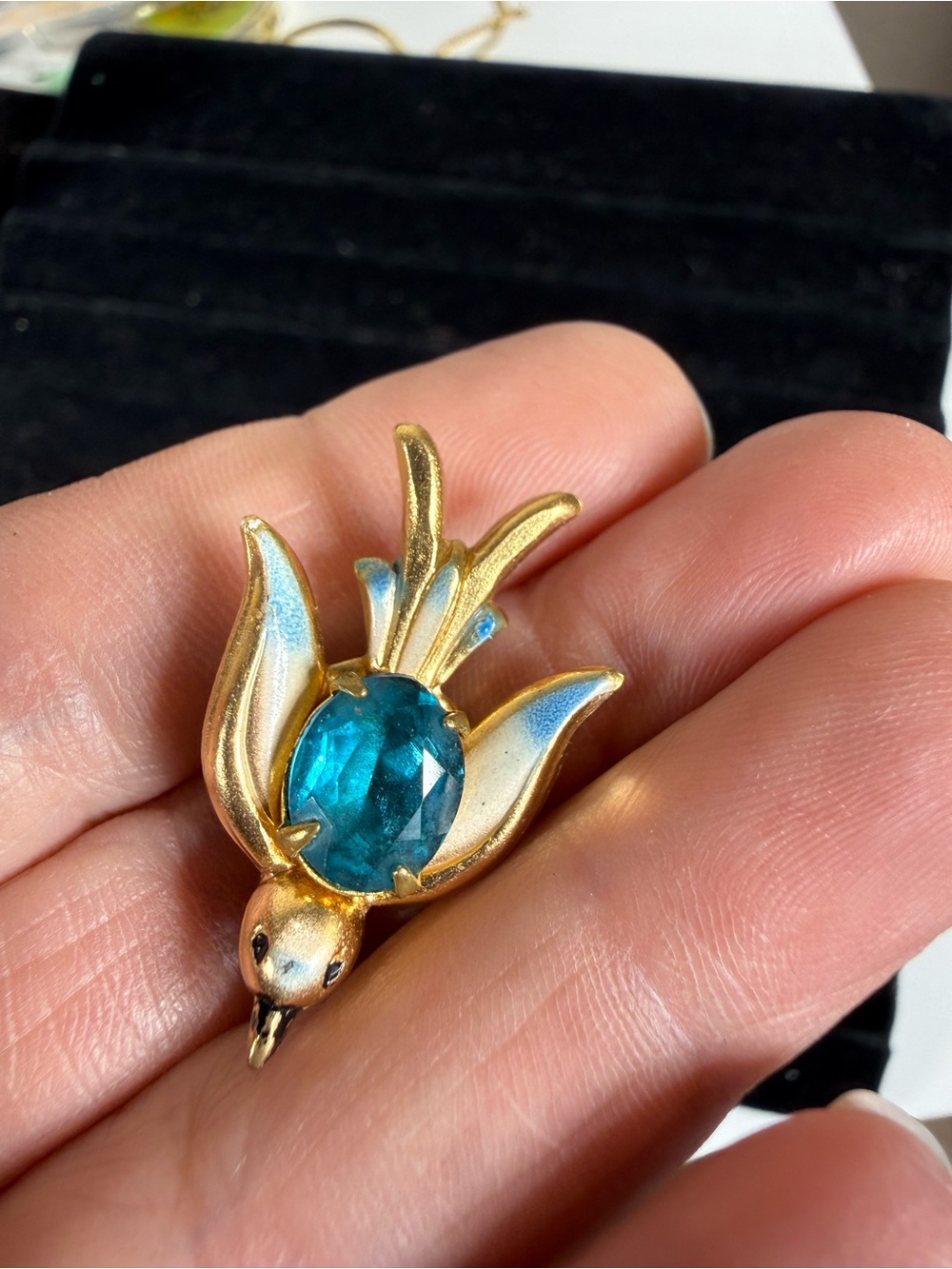 Vintage Coro Blue Crystal Bird Pin